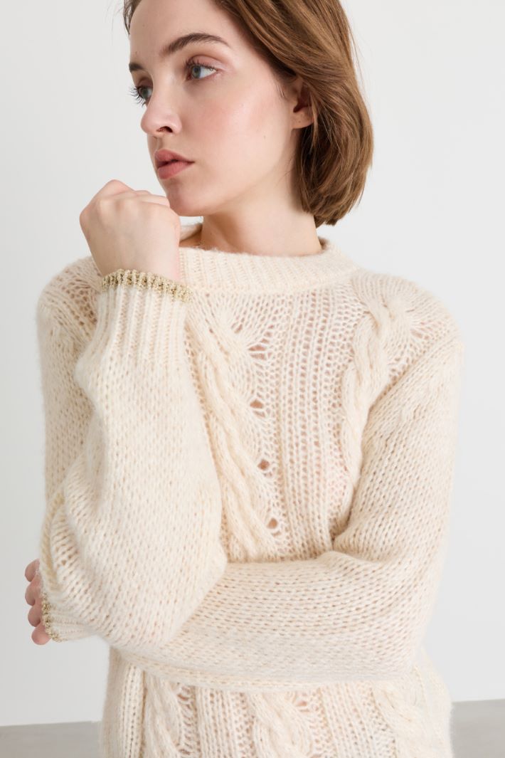 Kastiger Zopfstrickpullover - WEISS - Intrend - 3