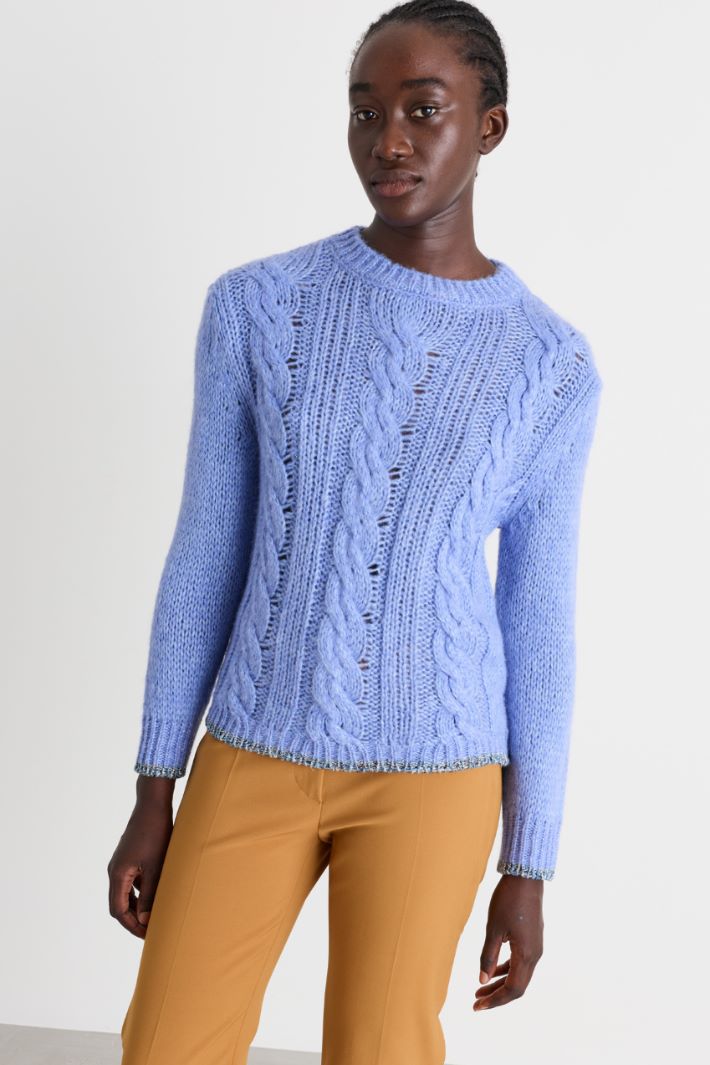 Boxy cable-knit jumper - LIGHT BLUE - Intrend - 2