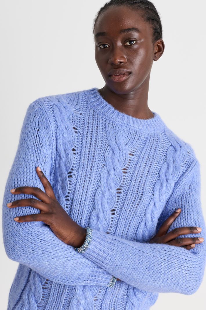 Boxy cable-knit jumper - LIGHT BLUE - Intrend - 3