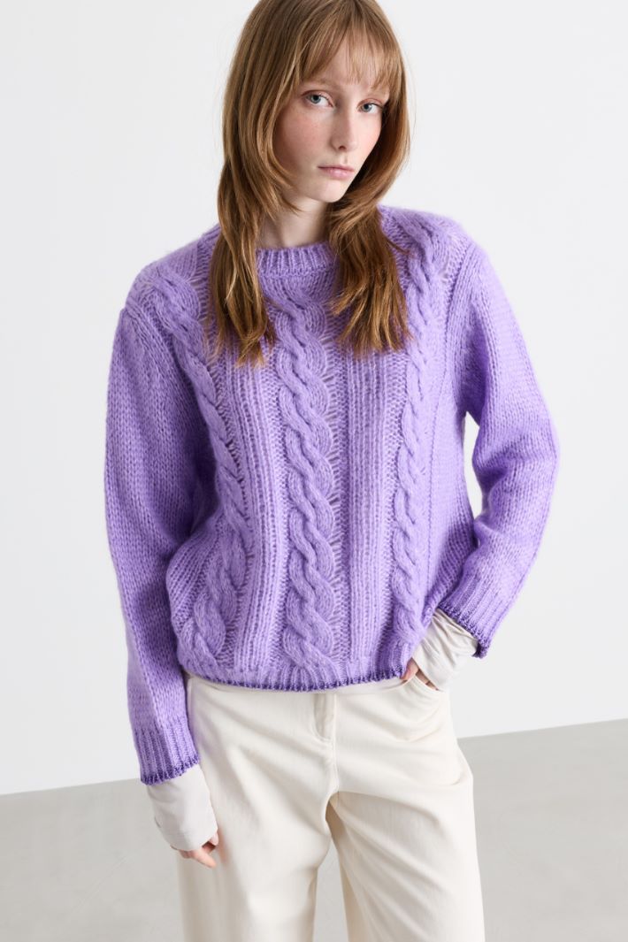 Kastiger Zopfstrickpullover - LILA - Intrend - 2