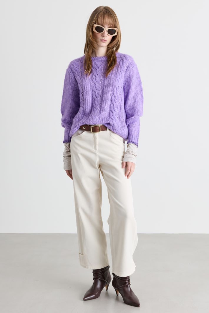 Kastiger Zopfstrickpullover - LILA - Intrend