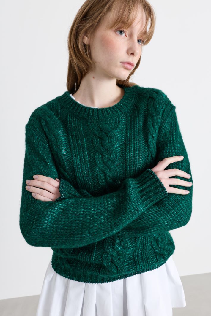 Kastiger Zopfstrickpullover - GRÜN - Intrend - 3