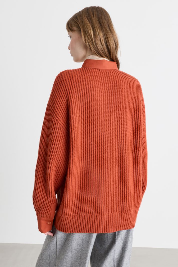 Pullover mit Spitzkragen - ORANGE - Intrend - 4