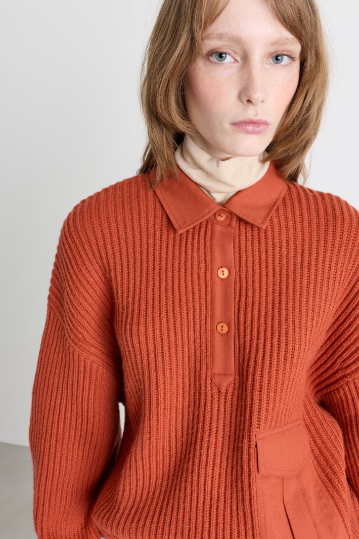 Pullover mit Spitzkragen - ORANGE - Intrend - 3
