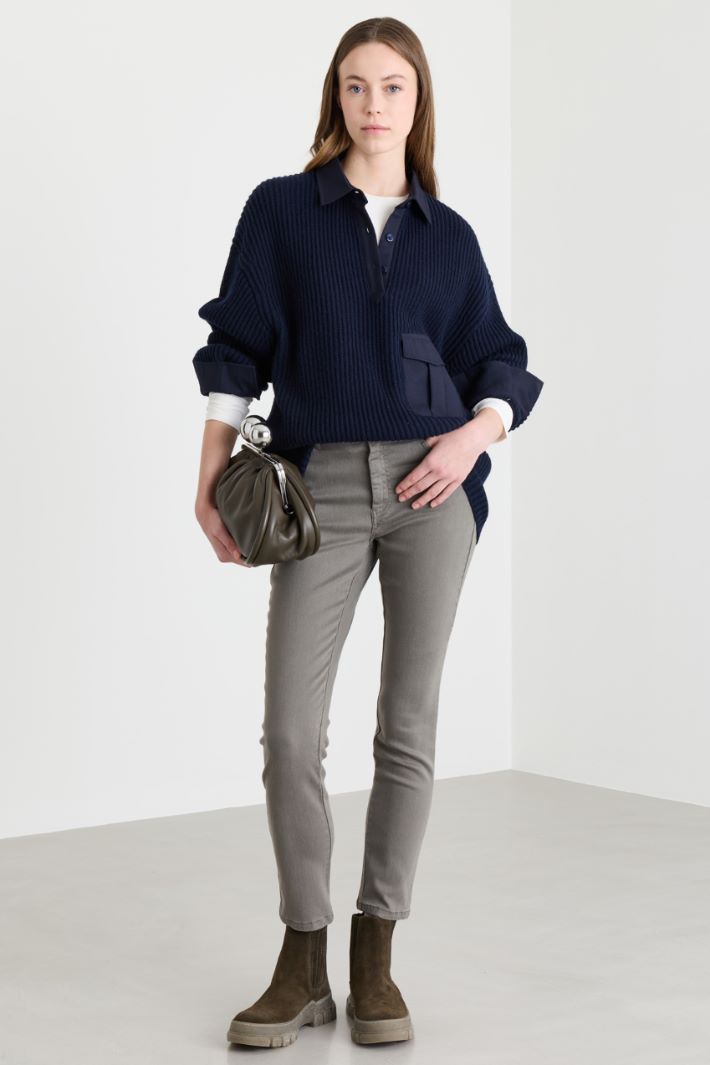 Pullover mit Spitzkragen - BLAU - Intrend