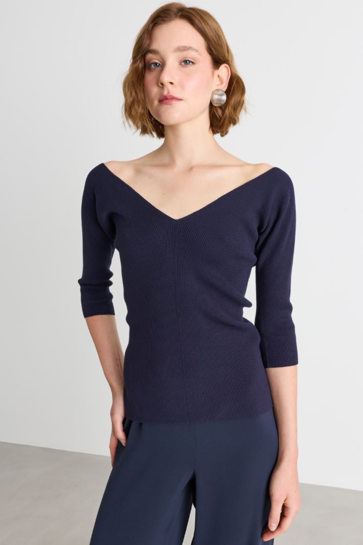 Maglia con ampio scollo a V  - BLU - Intrend - 2