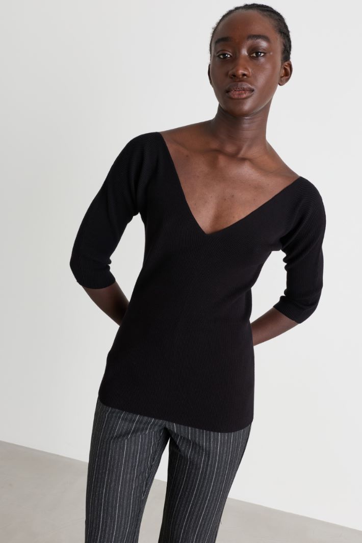 Kimono-sleeve knit top - BLACK - Intrend - 2