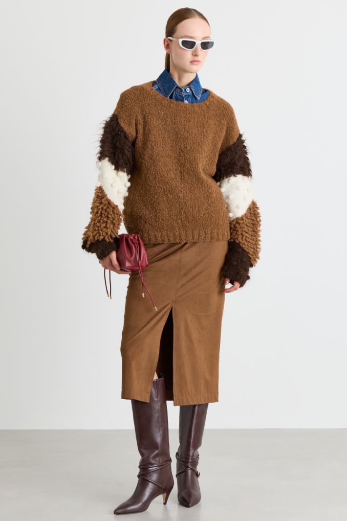 Loose-fit patchwork jumper - BROWN - Intrend