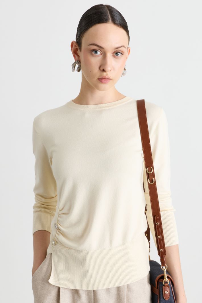 Maglia aderente con arricciatura - BIANCO - Intrend - 2