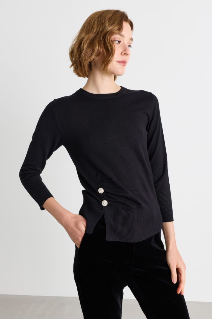 Maglia aderente con arricciatura - NERO - Intrend - 2