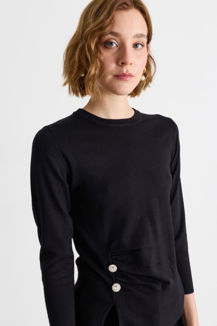 Maglia aderente con arricciatura - NERO - Intrend - 3