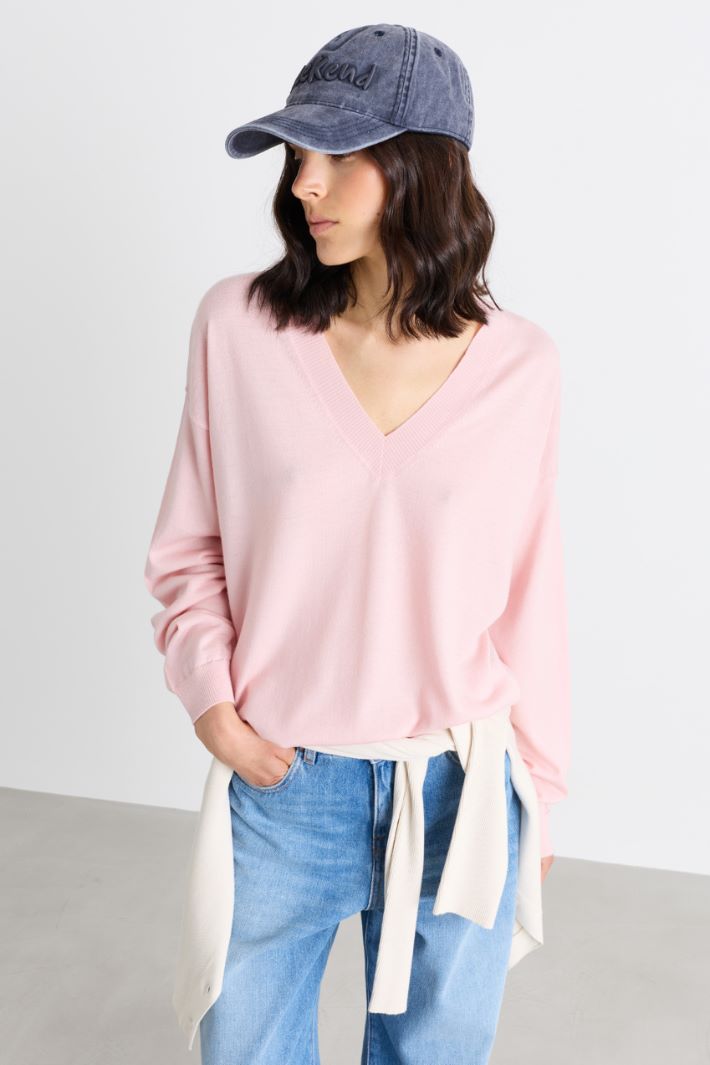 V-neck jumper - PINK - Intrend - 2