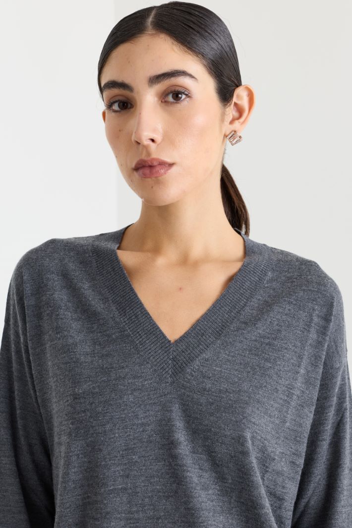 Strickpullover mit V-Ausschnitt - GRAU - Intrend - 3