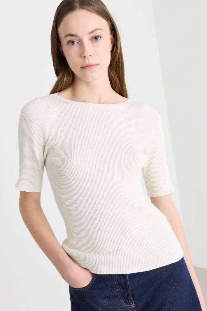 Jersey ceñido de canalé - BLANCO - Intrend - 3