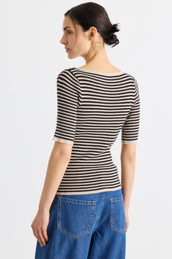 Fitted ribbed top - BEIGE BLACK - Intrend - 4