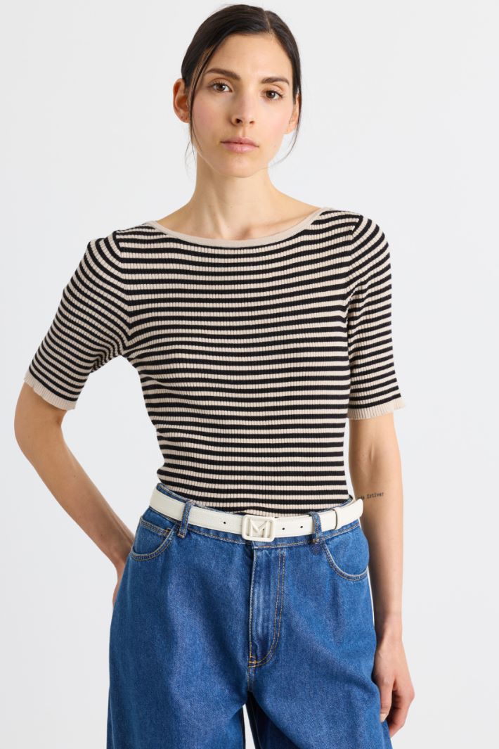 Fitted ribbed top - BEIGE BLACK - Intrend - 2