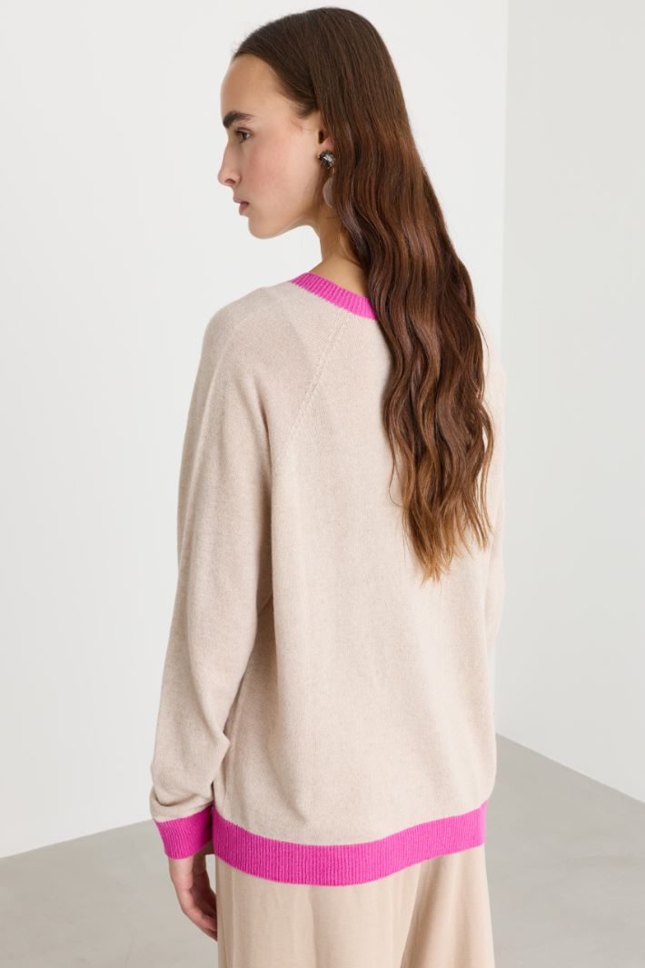Maglia in lana e viscosa con bordi a contrasto - BEIGE FUXIA - Intrend - 4