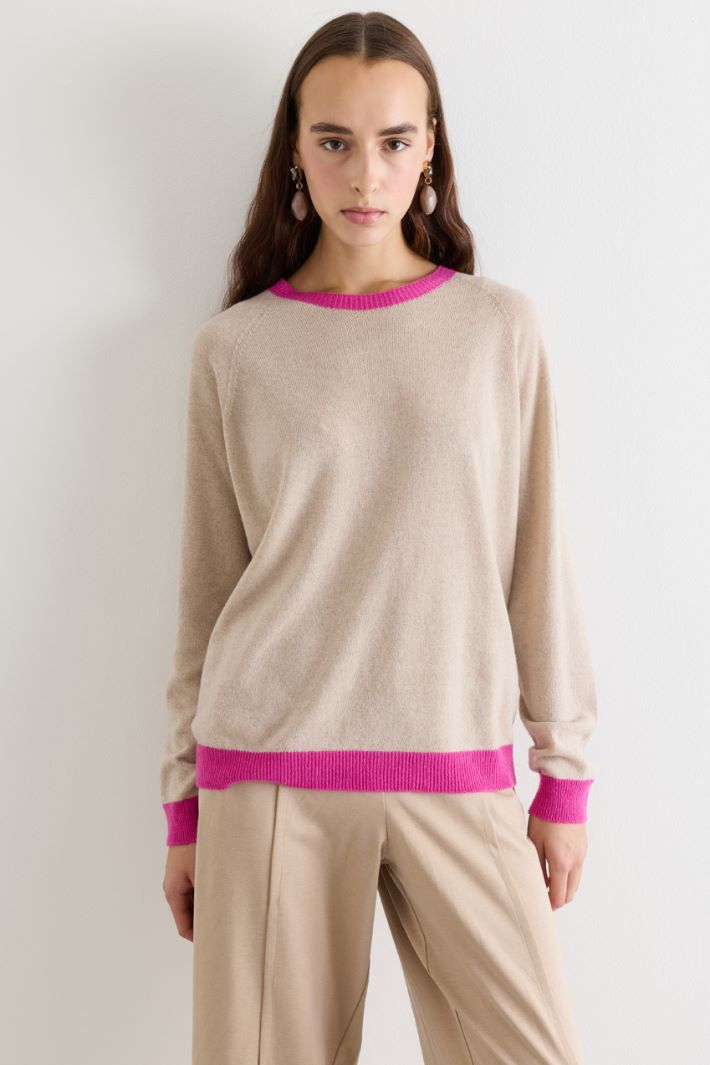 Maglia in lana e viscosa con bordi a contrasto - BEIGE FUXIA - Intrend - 2
