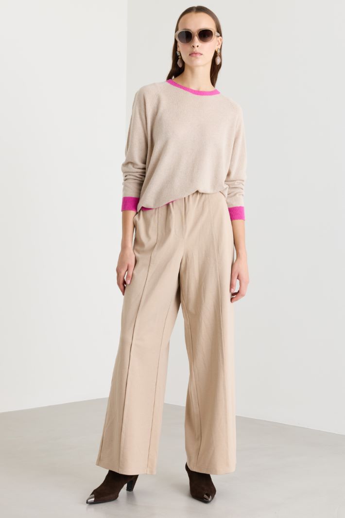Maglia in lana e viscosa con bordi a contrasto - BEIGE FUXIA - Intrend