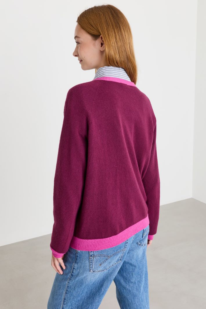 Contrast-trim jumper - BORDEAUX - Intrend - 4