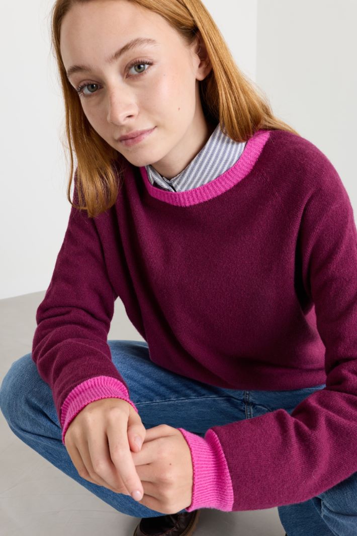 Contrast-trim jumper - BORDEAUX - Intrend - 3