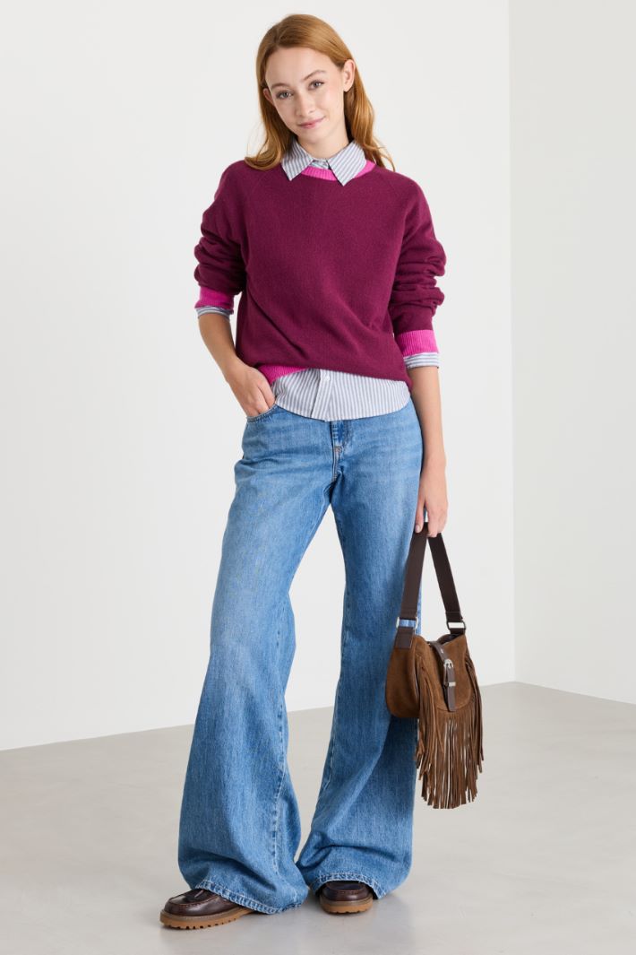 Contrast-trim jumper - BORDEAUX - Intrend
