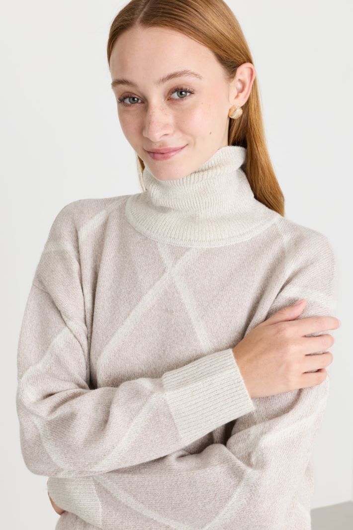 Maglia oversize con collo alto - BEIGE - Intrend - 3