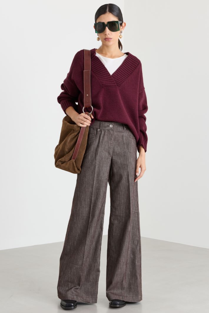 Oversized V-neck jumper - BORDEAUX - Intrend