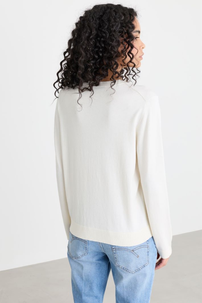 Ribbed-trim jumper - WHITE - Intrend - 4