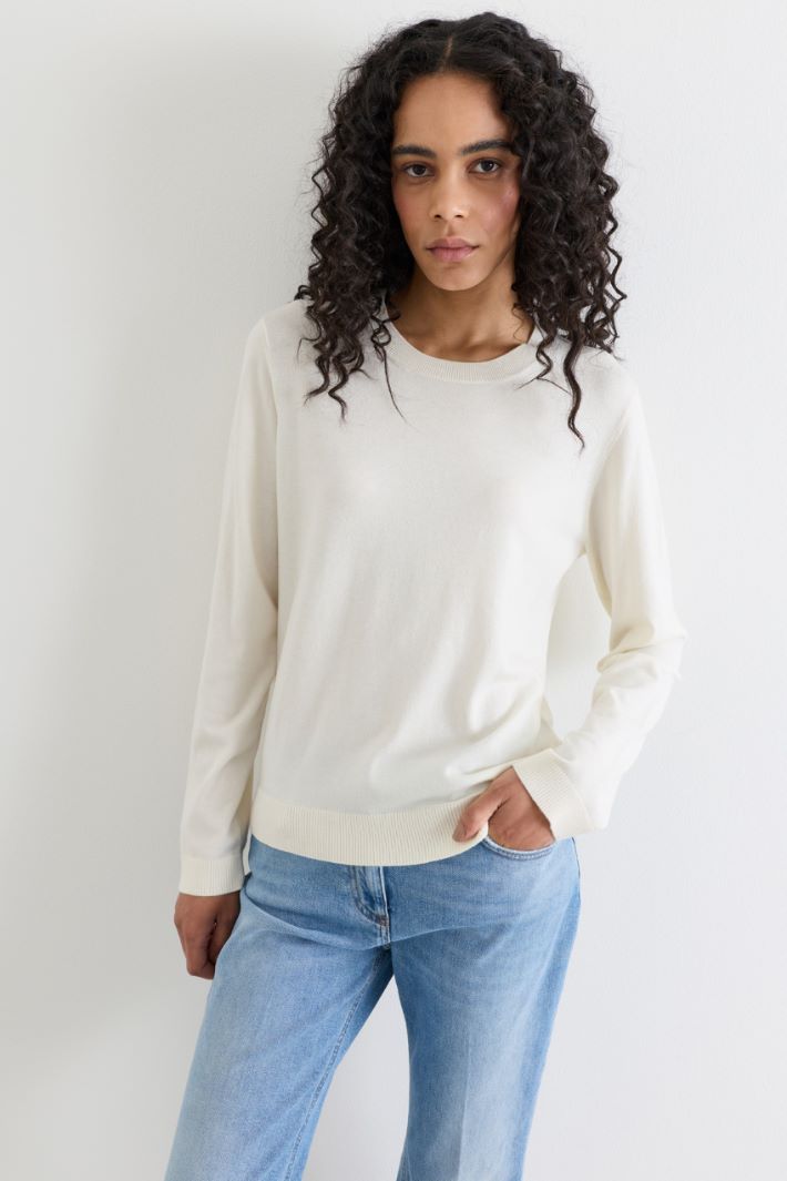 Ribbed-trim jumper - WHITE - Intrend - 2
