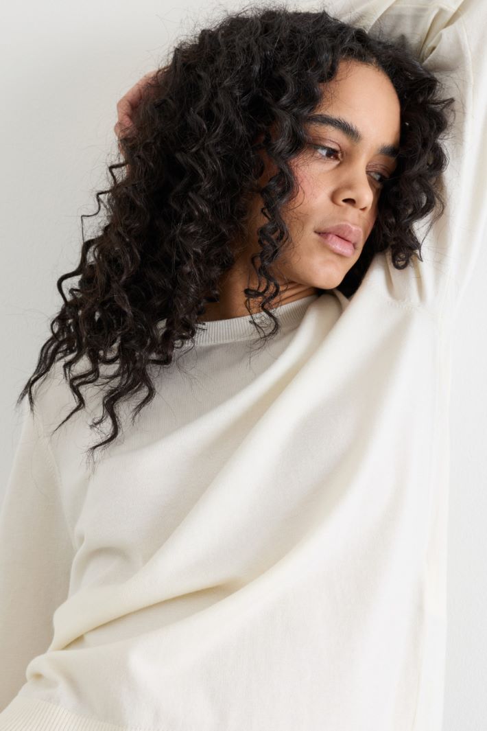 Ribbed-trim jumper - WHITE - Intrend - 3