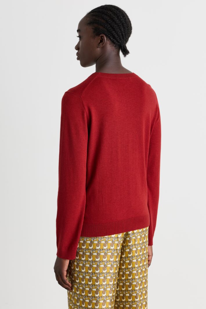 Ribbed-trim jumper - RED - Intrend - 4