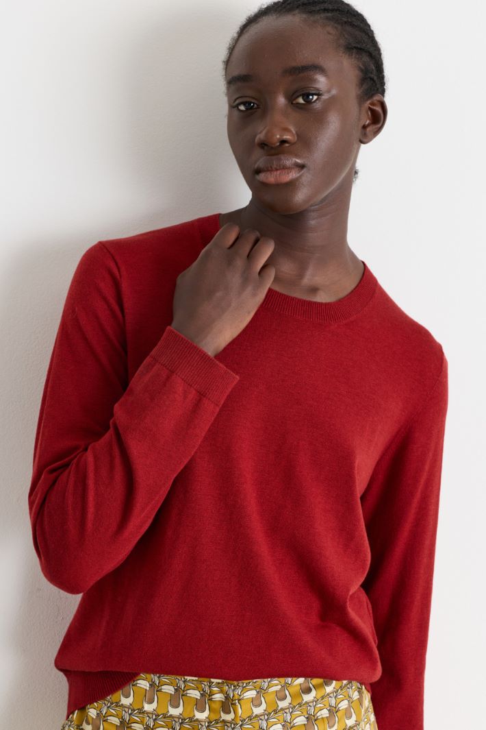 Ribbed-trim jumper - RED - Intrend - 3