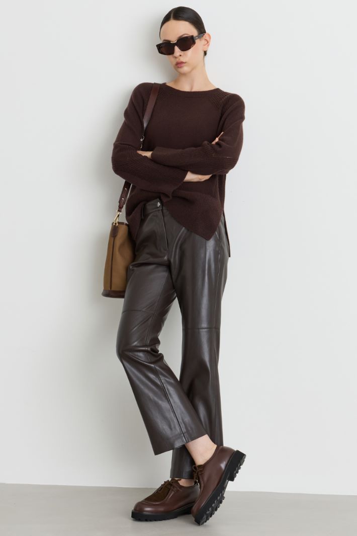 Jumper with side slits - BROWN - Intrend