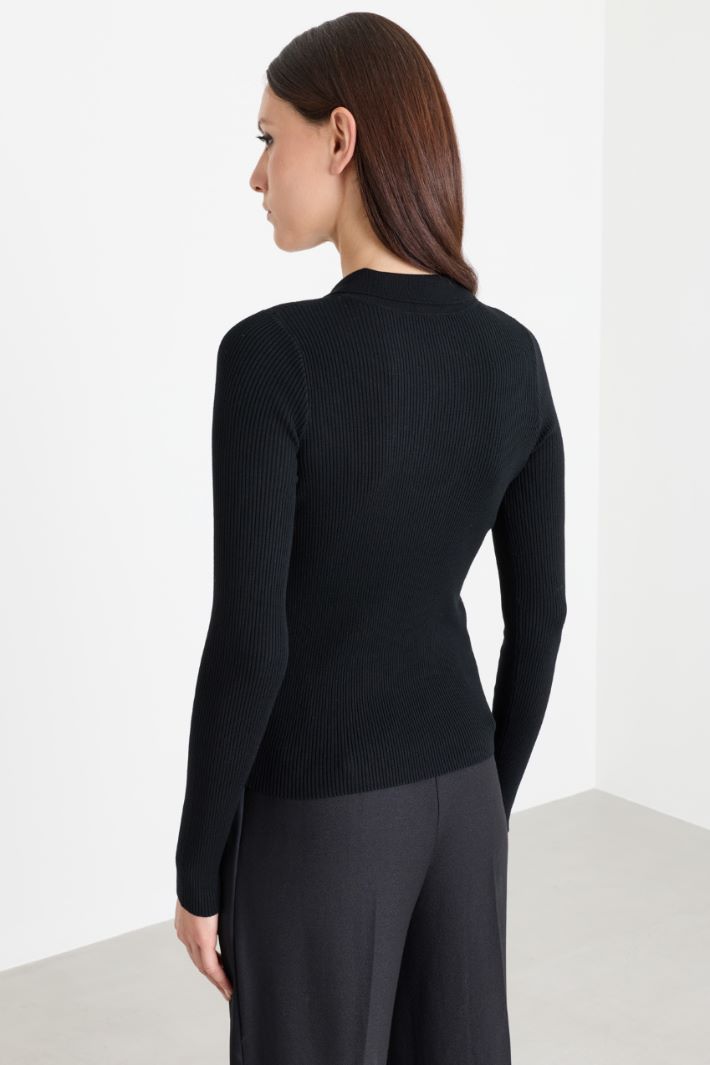 Polo-style knitted top - BLACK - Intrend - 4