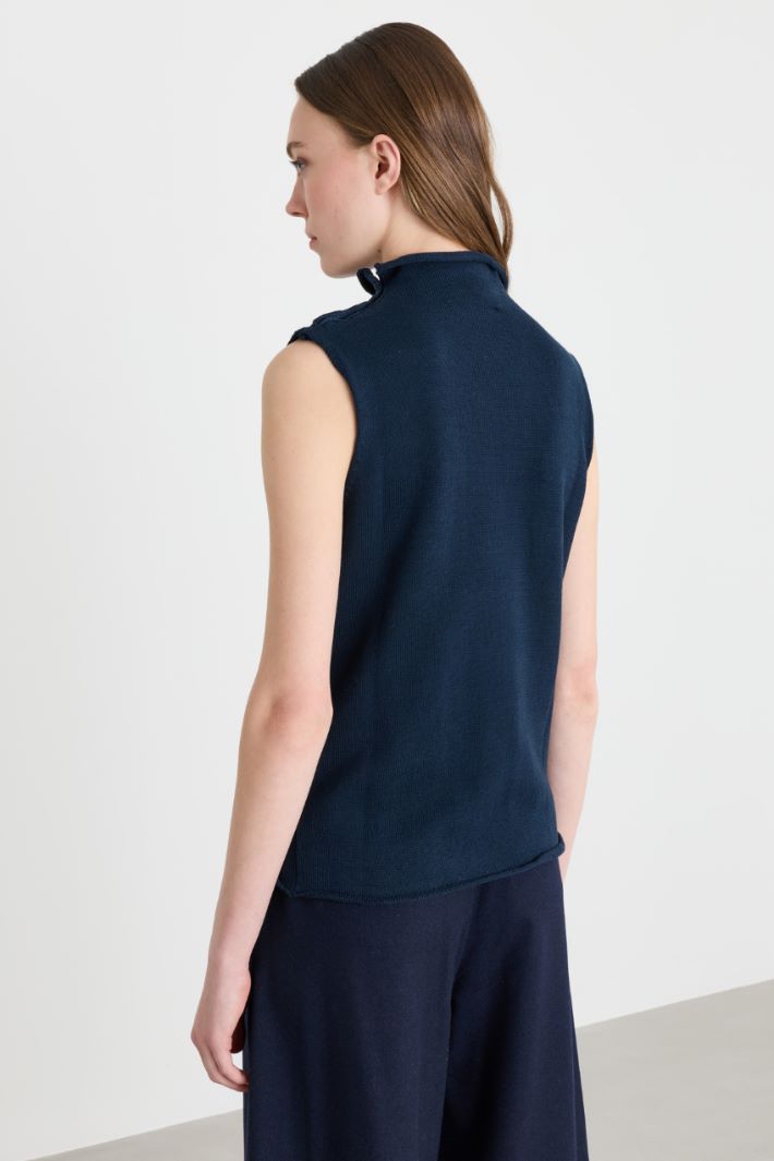 Sleeveless High-Neck Knit - BLUE - Intrend - 4