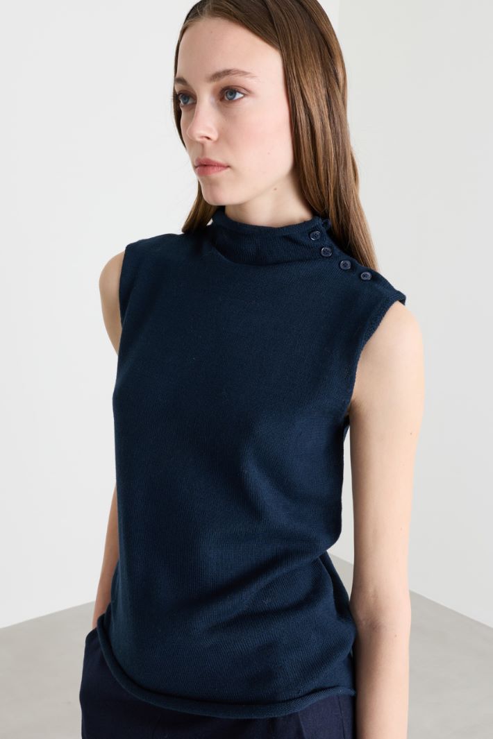 Sleeveless High-Neck Knit - BLUE - Intrend - 3