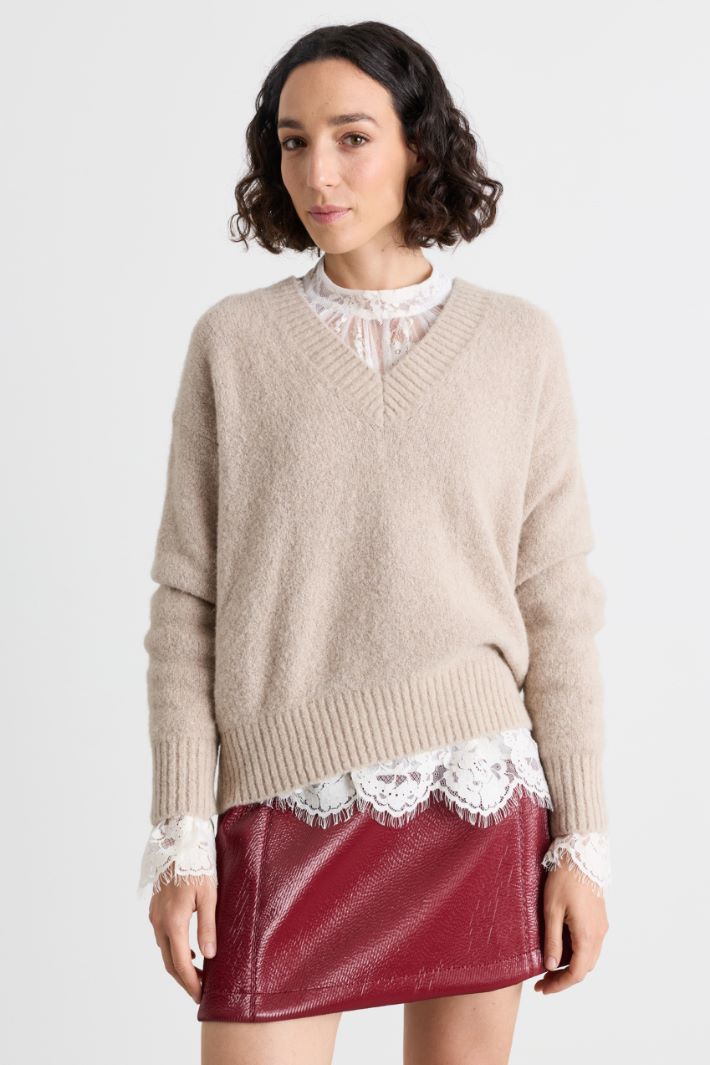Pullover mit V-Ausschnitt - BEIGE - Intrend - 2