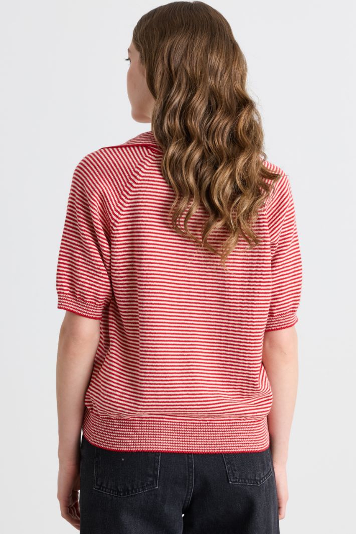 Knitted polo shirt - WHITE RED - Intrend - 4