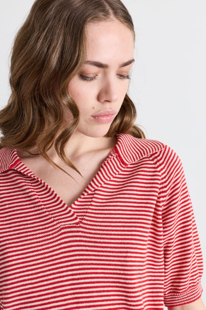 Knitted polo shirt - WHITE RED - Intrend - 3
