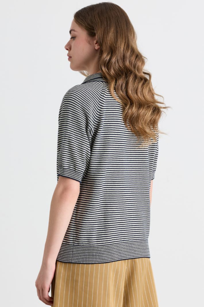 Knitted polo shirt - BLUE WHITE - Intrend - 4