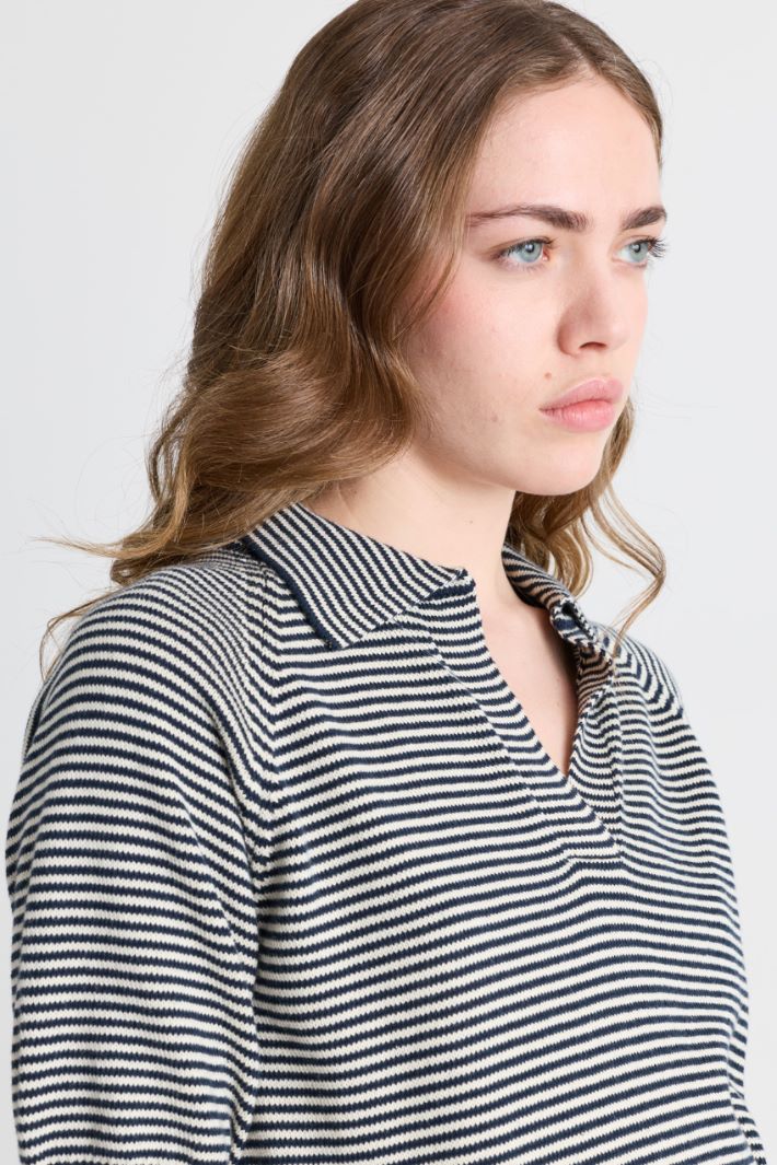 Knitted polo shirt - BLUE WHITE - Intrend - 3