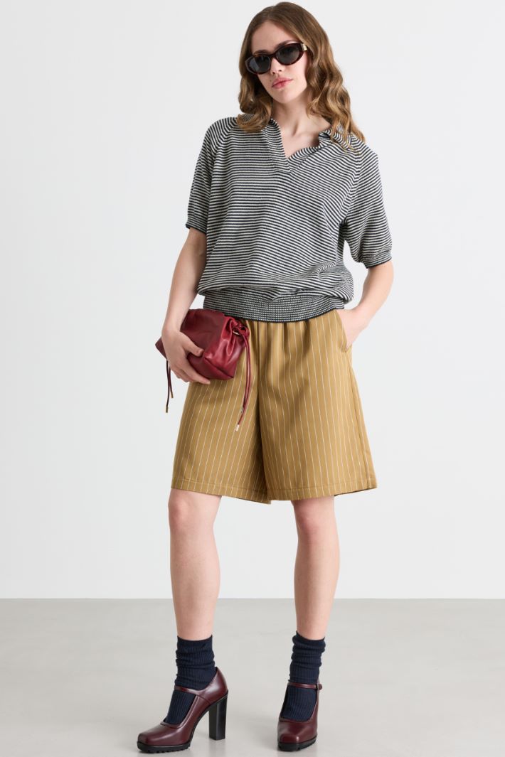 Knitted polo shirt - BLUE WHITE - Intrend