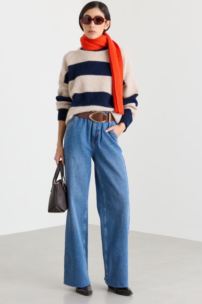 Gerippter Oversize-Pullover - BLAU BEIGE - Intrend