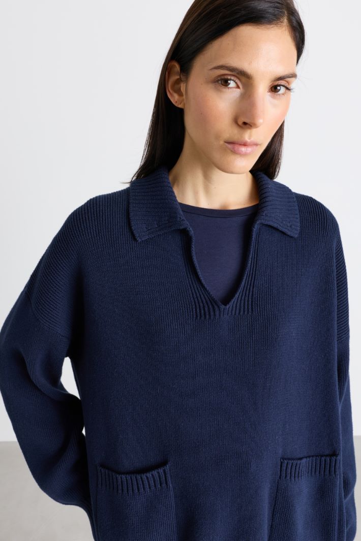 Polo-collar jumper - BLUE - Intrend - 3