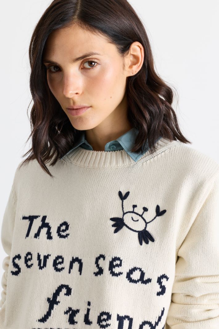 Contrast-patterned jumper - WHITE - Intrend - 3