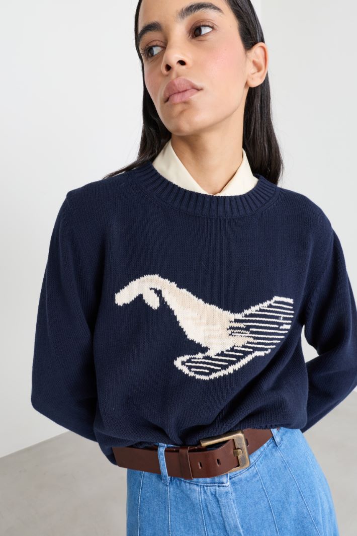 Contrast-patterned jumper - BLUE - Intrend - 3