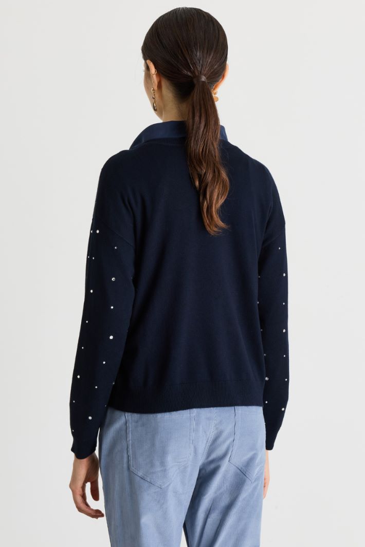 Crystal-embellished jumper - BLUE - Intrend - 4