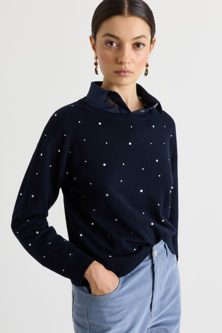 Crystal-embellished jumper - BLUE - Intrend - 3
