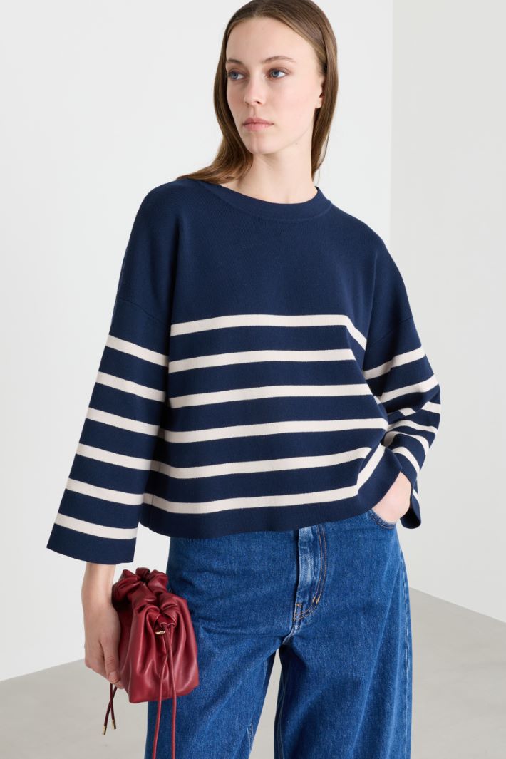 Regular-fit mock-neck jumper - BLUE WHITE - Intrend - 2